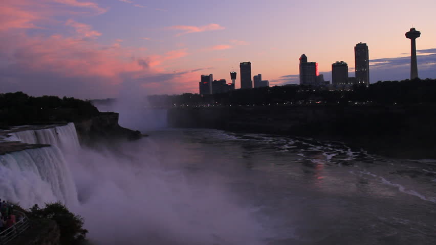 Niagara Falls Twilight Skyline. Minutes after sunset on a beautiful summer day
