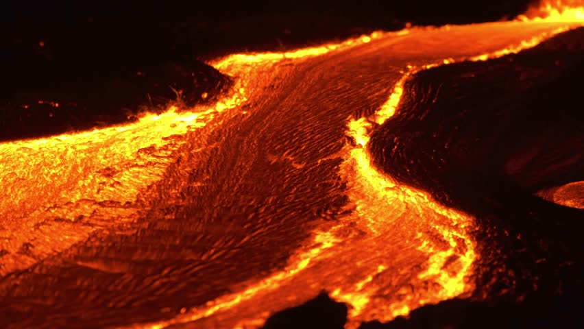 River of lava Night Glowing Hot flow from Kilauea Active Volcano Puu Oo Vent Active Volcano Magma Royalty-Free Stock Footage #32984317