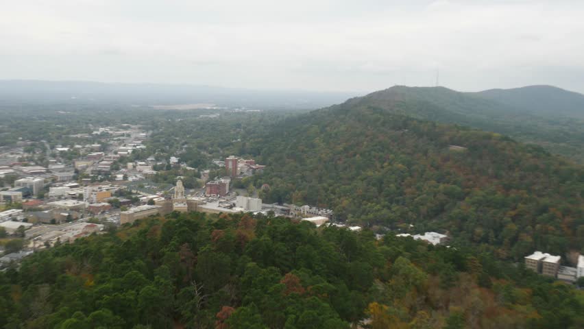 Hot Springs Arkansas Mountains Aerial View Wide Cloudy