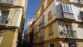 Typical street of Cadiz historic center, Spain