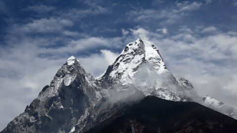 Khumbu Himalaya, view on Mountain Ama Dablam. Time-lapse.