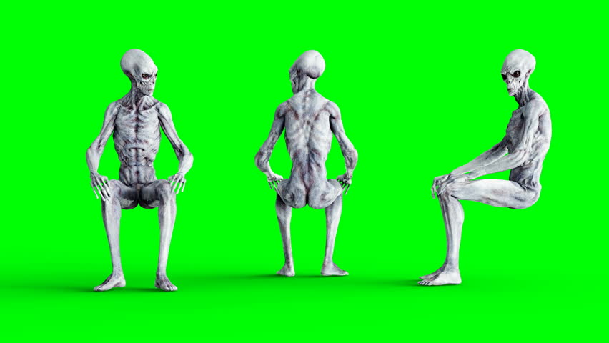 Alien is Sitting. Realistic Motion Stock Footage Video (100% Royalty