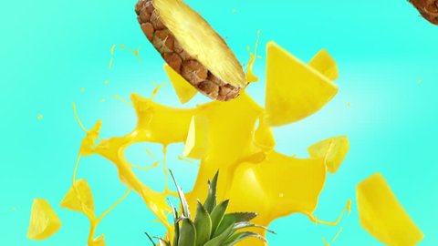 Pineapple Fresh on turquoise Background. Loopable
