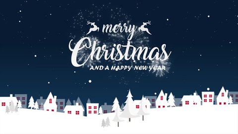 Merry Christmas And Happy New Year Wish Falling Snow With Firework 