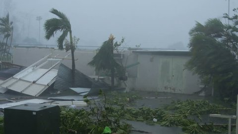 San Juan, Puerto Rico - September 2017: Hurricane Maria wind fury destroys house ceiling