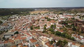 4k drone footage - The ancient medieval castle in Silves, Portugal.  This fortress was built by the Moorish Caliphate when the Moors controlled much of the Iberian peninsula.  