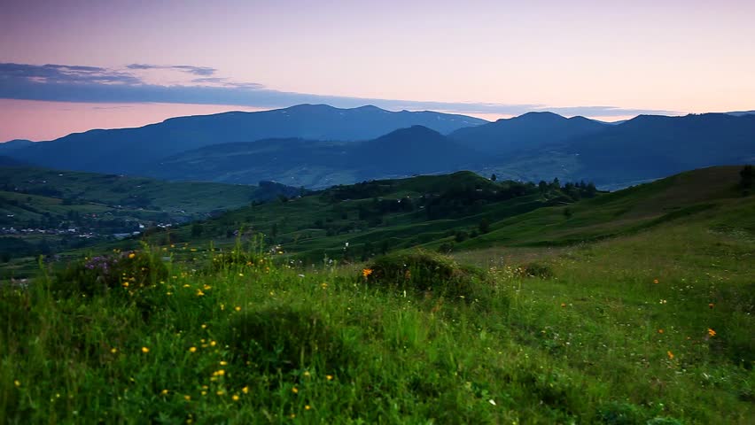 Majestic sunset in the mountains landscape. Carpathian, Ukraine. HD video (High