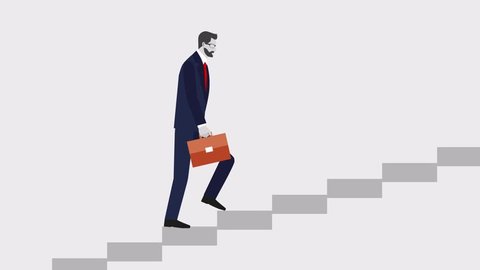 Go up concept, Career ladder, Businessman with suitcase climbing the stairs of success.  Concept for successful business, professional growth, career achievements. footage