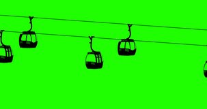 Silhouette air cable cabins animation. Green screen background.