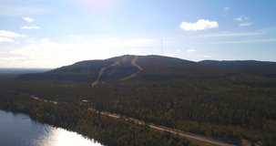 Fjeld mountain, Cinema 4k aerial decreasing view of pyhatunturi fell, in the arctic taiga wilderess of Lapland, in Lappi, Finland