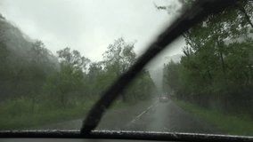 Traffic in Rain, Driving Car, Storm on the Road, Highway, Rainy Drops View 4K