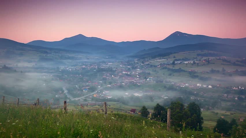 Majestic sunset in the mountains landscape. Carpathian, Ukraine. HD video (High