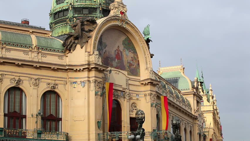 Art nouveau building, Municipal House, theater and opera house in Prague, Czech Republic.