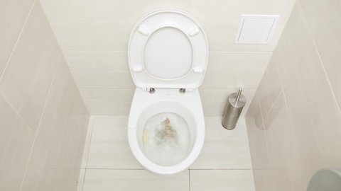 Fushing Toilet. Water drained into the toilet bowl. View from the top