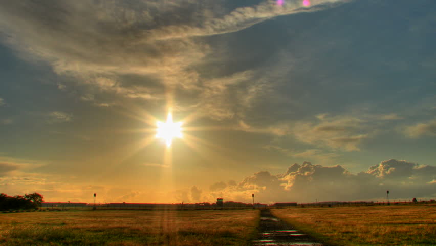 Sunset over airport, HD time lapse clip,high dynamic range imaging