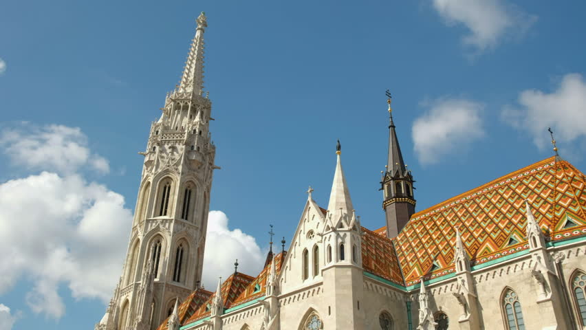 Pan to statue of St Stephen from Matthias Church in Budapest Hungary
