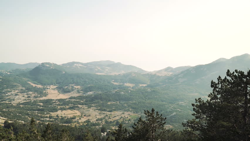 Landscape panorama view from above to the mountains and the city. Montenegro