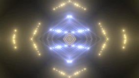 VJ Fractal azure kaleidoscopic background. Background gold motion with fractal design on black background. Disco spectrum lights concert spot bulb. Light Tunnel. Seamless loop.