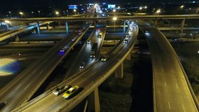 video Of traffic on city streets at night. Aerial viewand top view of traffic on freeway,Beautiful road