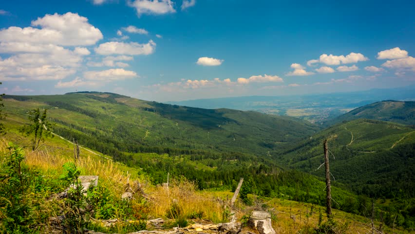 Time lapse - clouds over Beskid Mountains. Western Carpathians, Poland.