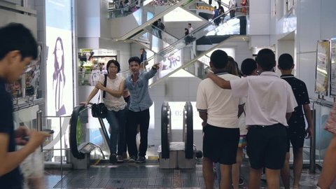 Escalators in Large MBK Shopping Mall in Bangkok, Thailand - September 2017