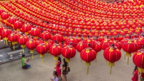 Time-lapse video of the crowds walking under the Traditional Chinese Red Lanterns.