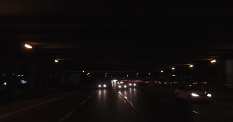 Toronto, Ontario, Canada November 2017 POV driving at night on the highway and streets in the dark