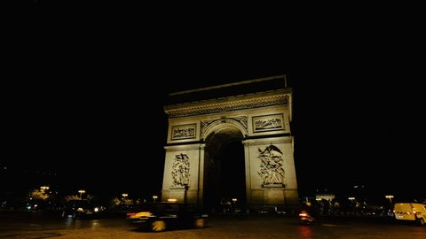 PARIS, FRANCE October 25, 2017: The famous sight Arc de Triomphe seen from Avenue des Champs-Élysées at night. 
