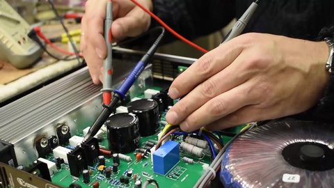
repair of electronic equipment. Soldering iron and measuring instrument.