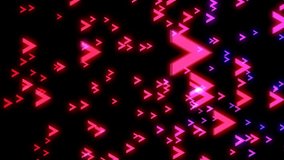 Abstract colorful arrows on black background. Digital backdrop. Seamless loop