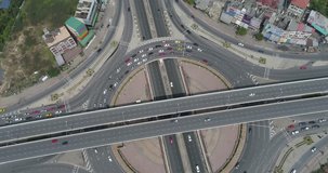 4k video, zoom out traffic of road with tunnel and bridge , Bangkok, Thailand
