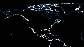 Global 0803: The continents of Earth outlined with animating white lines (Loop).