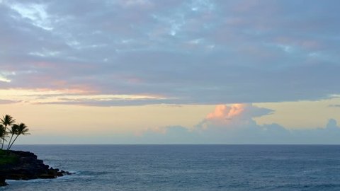 Sunset Rocks Clouds Kauai Hawaii