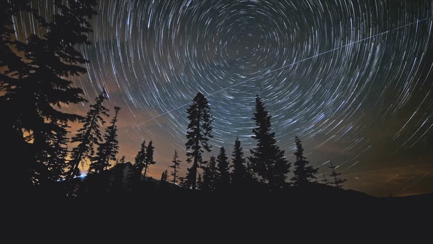 Forest and Mt. Hood with Northern Lights Abstract Star Trails Night Time Lapse