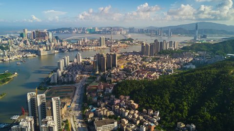 sunny sunset zhuhai city bay macau view aerial panorama 4k timelapse china