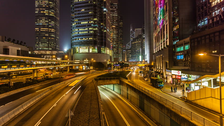 HONG KONG, JANUARY 24 2013: Timelapse view of Hong Kong traffic at night. Nobody