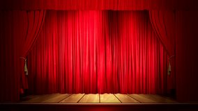 the curtain opens and a green screen.animated video