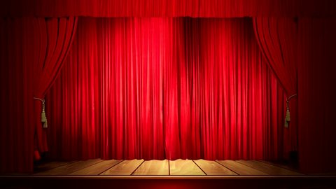the curtain opens and a green screen.animated video