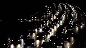 Cars slowly moving on a freeway during rush hour in the daily traffic jam, Hamburg, Germany