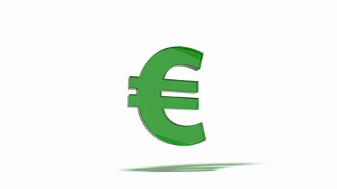 looped animation of rotating euro symbol. the euro sign is made of green glass material. 