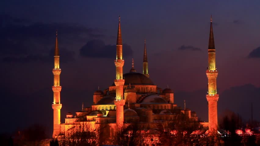 Blue Mosque at night. Sultanahmet Camii most famous as Blue Mosque in Istanbul,