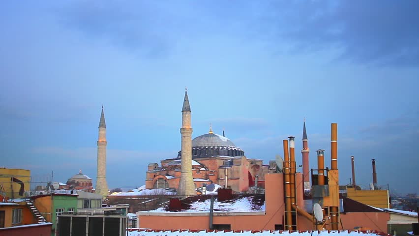 Hagia Sophia at early evening. Hagia Sophia, famous historical building of the