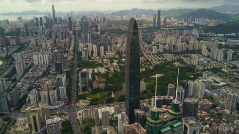 shenzhen cityscape sunny day KK100 building aerial panorama 4k timelapse china