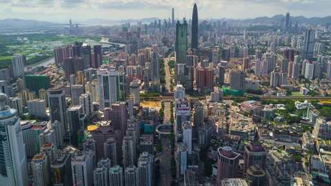 shenzhen cityscape sunny day aerial panorama 4k time lapse china