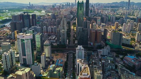 shenzhen cityscape sunny day aerial panorama 4k timelapse china