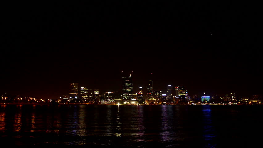View of Perth City from across the Swan River on a clear summer night.