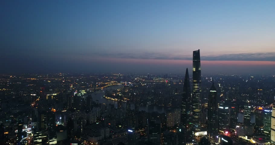 Aerial  view of Lujiazui, shanghai - China.Taken by drone