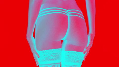 close up of the bum of a beautiful sexy woman posing and dancing. this is an abstract version with overlayed video effects