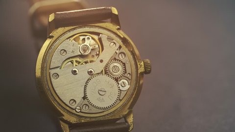 Close up of clockwork drive in a classy watch