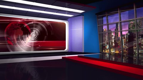 Red colored rotating globe in background window for News best TV Program seamless loopable HD Video

